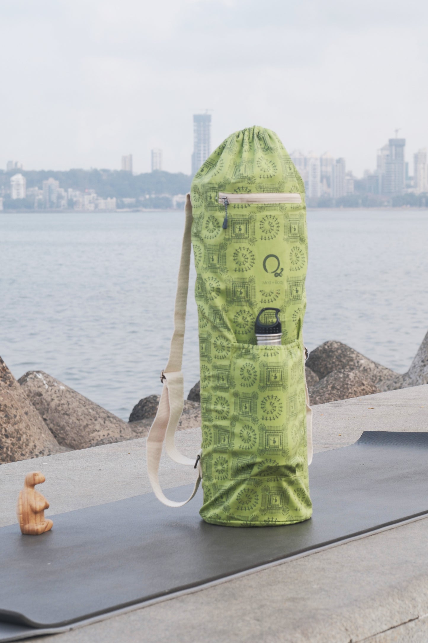 Yoga Bag - Warli Print - Zippered Pocket - Light Green