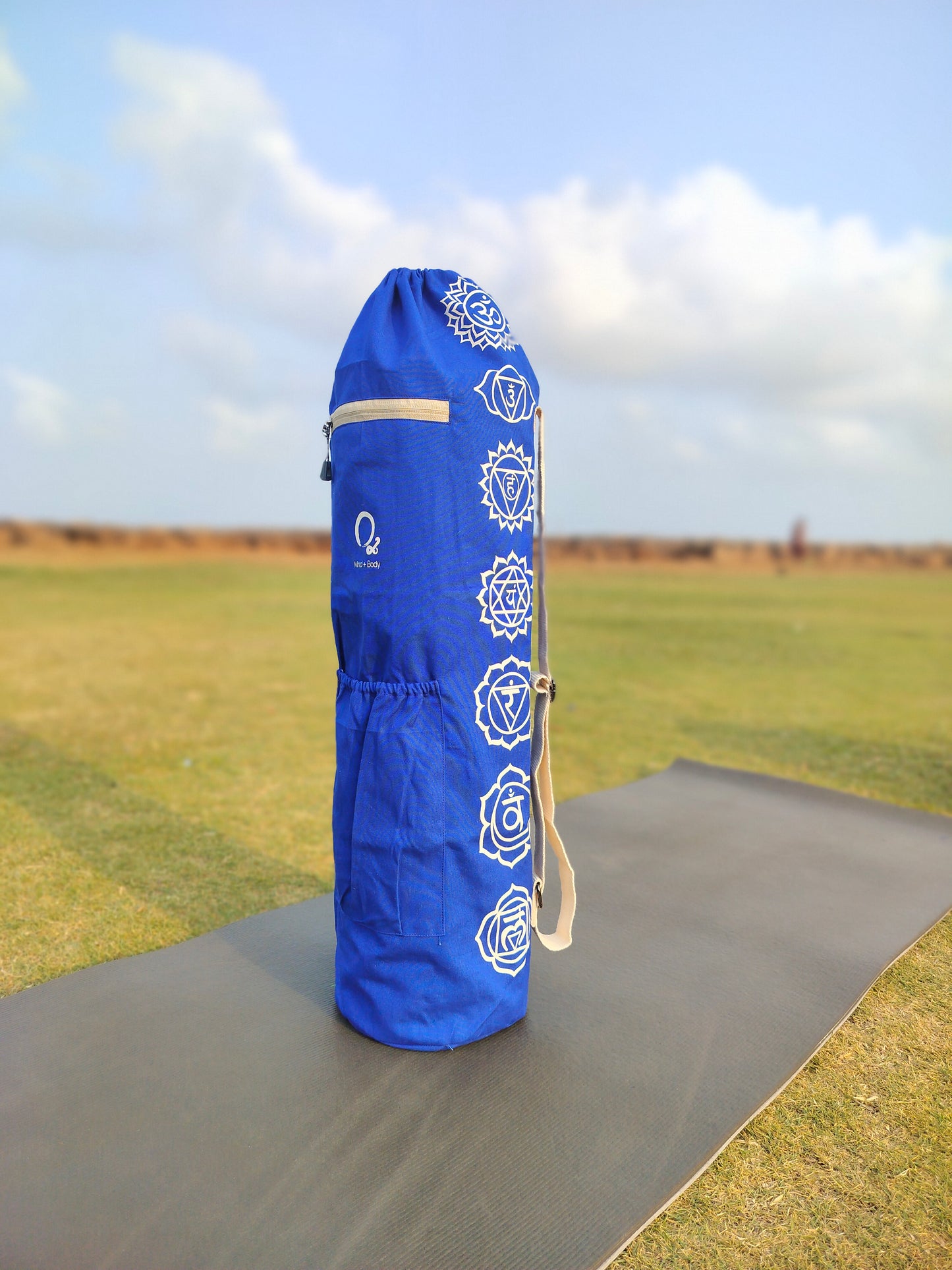 Yoga Bag  With Zippered Pocket - Light Blue with Chakras